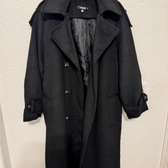 Women's Black Double-Breasted Coat - Picture 2 of 3